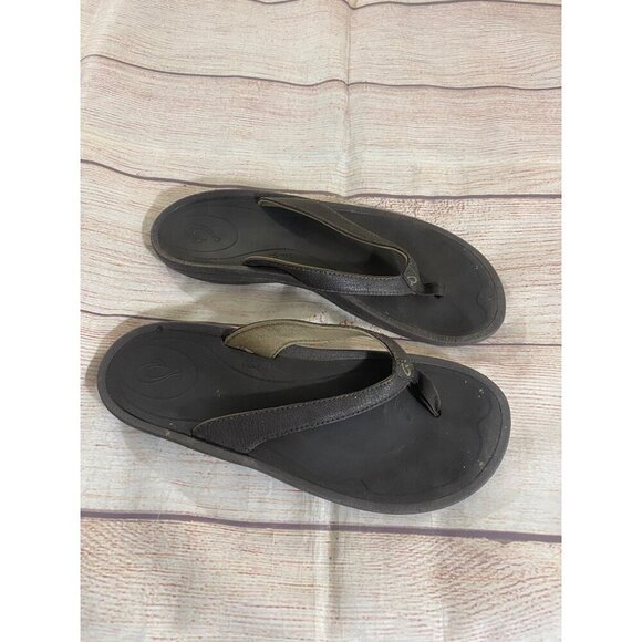 Olukai Unisex Brown Leather Casual Hawaiian Slip On Sandals - 9.5/10 - Picture 4 of 11